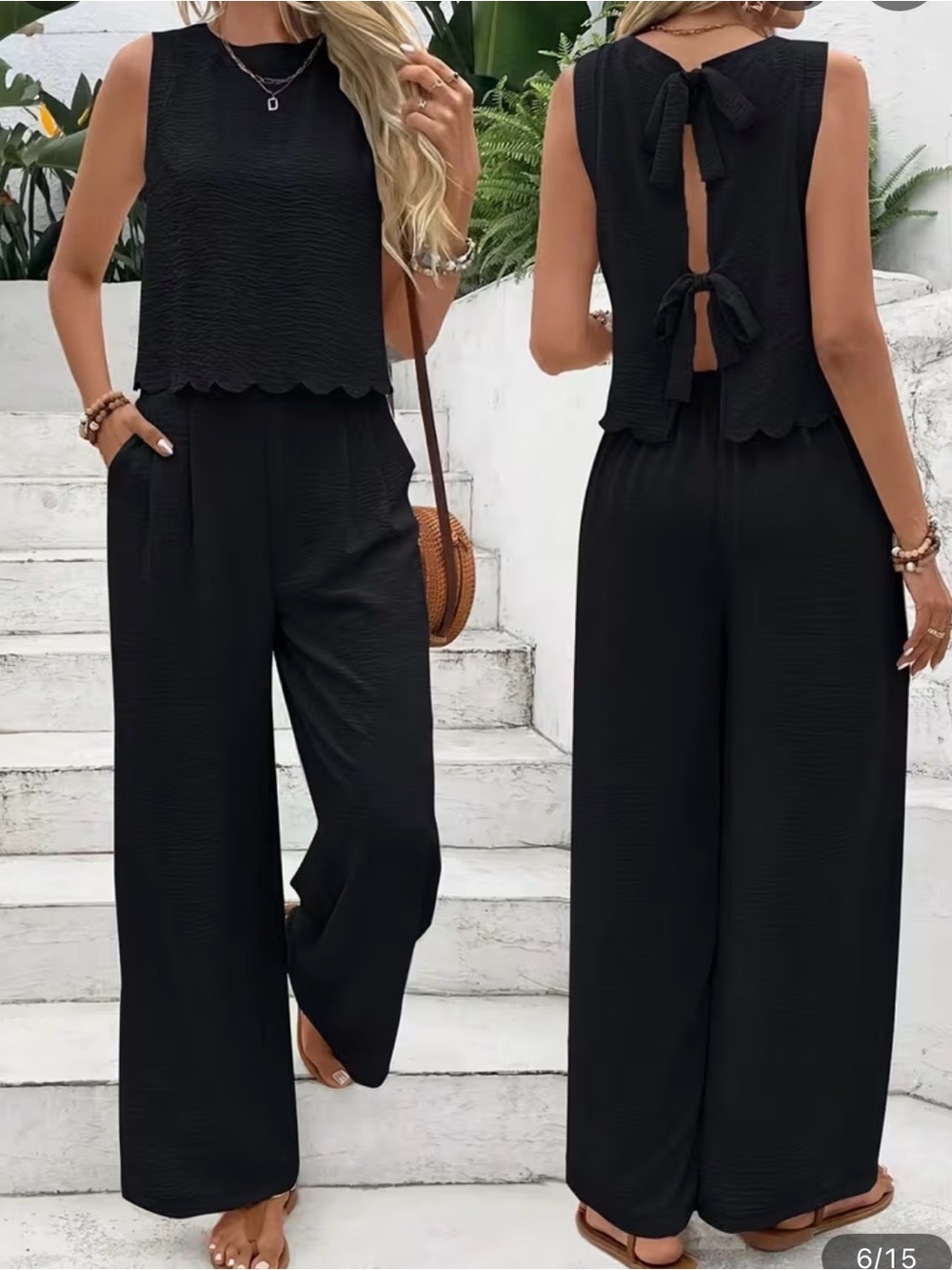 Sleeveless Black Wide-Leg Jumpsuit with Back Tie